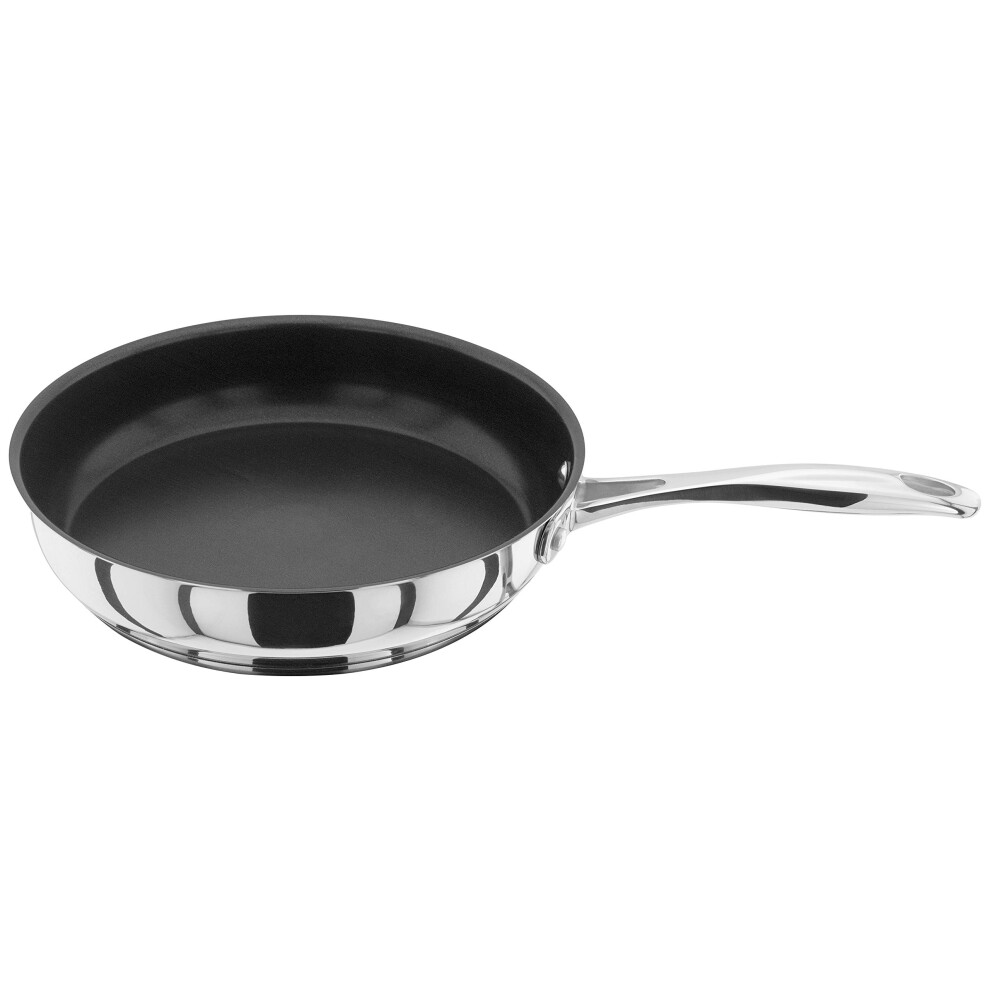 Stellar Profile Non-Stick Frying Pan Skillet, Large 26Cm, Polished Stainless Steel, Teflon, Induction Ready, Oven & Dishwasher Safe, Cast Handles,