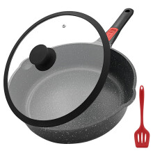 AIKENBBKK Aluminum Nonstick Frying Pan 28cm with Lid, Non Stick Skillet with Removable Handle, Deep Saute Pan for All Hobs, Oven Safe (Black)