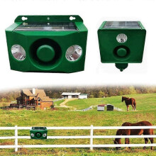 (double spotlights) Solar Motion Sensor Alarm Waterproof Loud Dog Barking Gunshot Repeller 2025