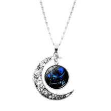 Elegant Pendant Necklace For All Genders, Crescent Moon Pendant With 12 Zodiac Stars Theme Constellation Necklace, Moon Pendant Necklace With Superior