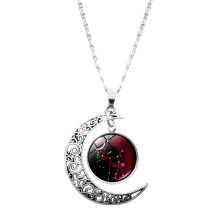 Colier cu pandantiv Lună pentru purtare zilnică, colier galvanizat din aliaj cu temă zodiacală retro și detaliu semilună, colier elegant cu