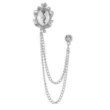 Crown Chain Brooch for Men Formal Accessory, Retro Crystal Suit Pins, Vintage Crown Long Chain Brooch, Tassel Chain Brooch Pins with Gemstone Embellis