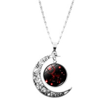 Colier cu pandantiv Lună pentru purtare zilnică, colier galvanizat din aliaj cu temă zodiacală retro și detaliu semilună, colier elegant cu