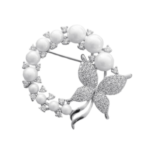 Καρφίτσες Vintage Style Butterfly Brooch, Κομψή καρφίτσα με ψεύτικες πέρλες και στρας για