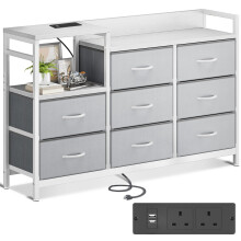 ODK Chest of Drawers Bedroom, Contains 2 USB & 2 AC Ports Sockets, Storage Dresser with 8 Fabric Drawers Suitable for Bedrooms, Living Rooms, Light