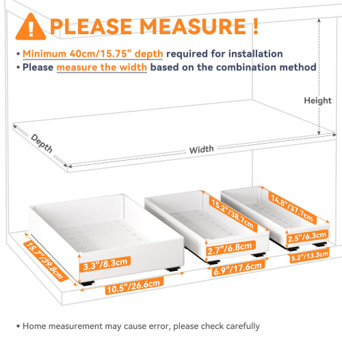 SOLEDI 3 Pack Pull Out Cabinet Organizer, Pull Out Drawer for Kitchen Cupboard, No Punch for Kitchen Cabinets, Bathroom Cabinet Organizer, Pantry, 1