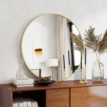 Koonmi 50x50cm Round Wall Mirror, Circle Mirror with Aluminum Alloy Frame and Tempered Glass, Suitable for Bathroom, Bedroom, Hallway, Gold