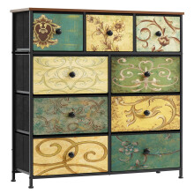 LYNCOHOME Chest of Drawers Bedroom Furniture with Fabric Storage Organizer Unit for Living Room, Bedroom, Closet Easy to Assemble,Green,9 Drawers