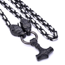 Colier cu pandantiv pentru bărbați, ciocanul lui Thor, cu pandantiv cu cap de lup, colier viking cu ciocanul lui Thor, bijuterii din oțel