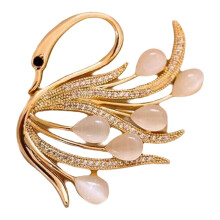 Broche de Garça para Mulheres, Broche de Animal Banhado a Ouro com Strass e Pérolas, Broches Vintage para Mulheres, Joias com Design Exclusivo para