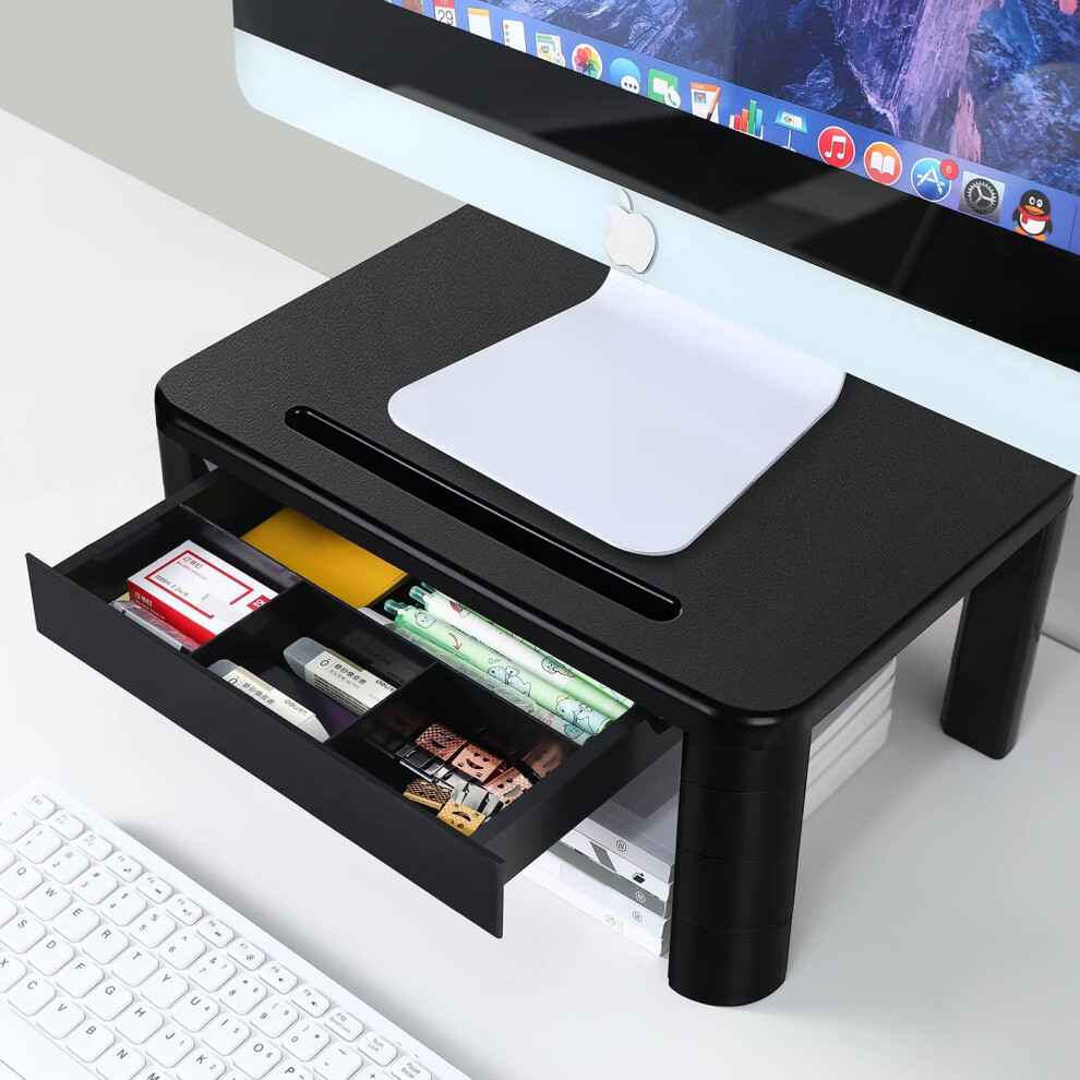 Koadoa Monitor Stand With Drawer - Laptop Stand For Desk, 4 Height Adjustable Monitor Riser And Cellphone Holder, Computer Stand For Printer, 5051222467497