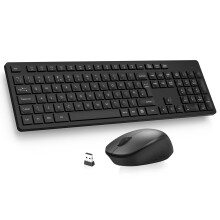 LeadsaiL Wireless Keyboard and Mouse Set, 2.4GHz USB Computer Keyboards and Mouse Combo, Full Size UK QWERTY Layout, Ergonomic Design with 12