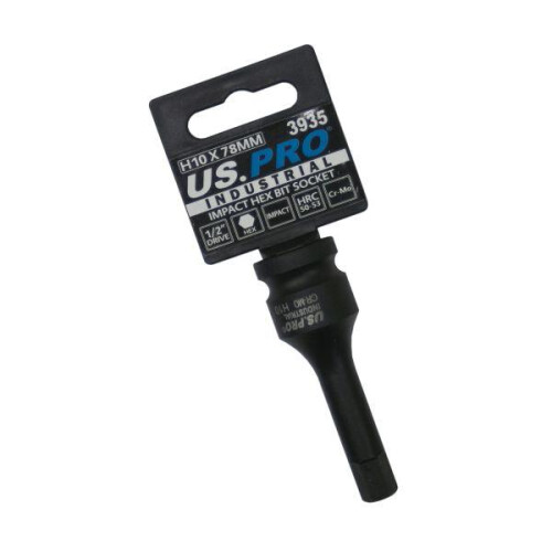 us pro US PRO Tools 1/2" Dr Impact Hex Bit Socket H10 x 78mm CR-MO Black Finish 3935 1