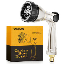 FANHAO Professional Garden Hose Spray Gun Heavy Duty, 100% Metal Thumb Control Hose Pipe Spray Gun with 8 Spray Patterns, High Pressure Hose Nozzle