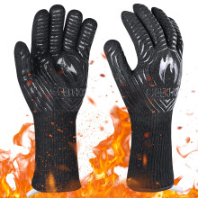 GEEKHOM BBQ Gloves, 800 ? / 1472 ? Heat Resistant Gloves EN407Certified 13 Inch Kitchen Gloves Professional Weber Fireplace Barbecue Accessories for