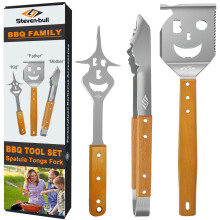 BBQ Tools Set with Grill Spatula, Tongs, Fork - Barbecue Utensils Kit - Surprise Gifts for Men