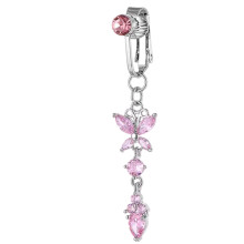 Clip On Belly Button Rings For Women, Fake Belly Button Piercing With Butterfly Motif Non Piercing Jewelry, Fake Belly Piercing Fashion Accessory For