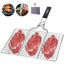 ACMETOP Portable BBQ Grill Basket, Stainless Steel Fish Grill Basket with Removable Handle, Perfect for Grilling Vegetables, Fishes, Shrimp - Bonus a