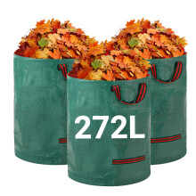 Velway Heavy-duty Garden Waste Bags - 272L x 3Pack Reusable Garden Sacks with Handles - Industrial Fabric for Leaves Trash Debris - Waterproof Garden
