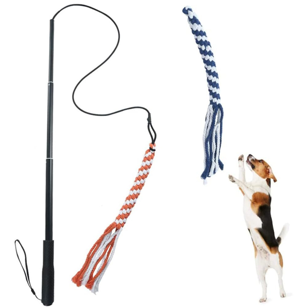 Asocea Flirt Pole For Dogs?Extendable Teaser Wand Pet Flirt Stick Outdoor Interactive Toy With 2 Chasing Tail Chewing Cotton Rope For Small Medium