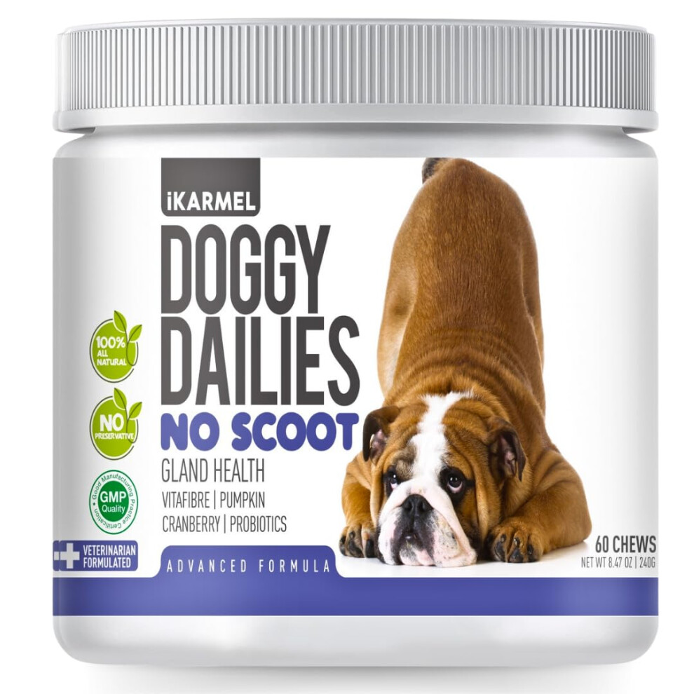 New Ikarmel Doggy Dailies | Advanced Anal Gland Support Chews For Dogs | No Scoot Pet Supplements | Fibre Supplement With Pumpkin Powder For Dogs | Dog Digestion