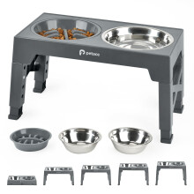 Petace Elevated Dog Bowls for Large Dogs, Raised Dog Bowl Stand with Slow Feeder Bowl & 2 Stainless Steel Dog Food Bowls, 5 Heights Adjustable for