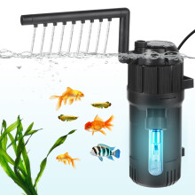 BAITAI Internal UV Fish Tank Filter,400L/H 4W Aquarium Filter Pump,Turns Green Water to Clear,5-in-1 Filter Pump for 15-80L Aquarium,Flow Rate and