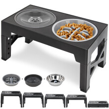 Polegas 3-in-1 Upgraded Raised Dog Bowl with Stand Elevated Dog Bowl with Slow Feeder,Non-Spill Slow Water and Stainless Steel Bowls 5 Height