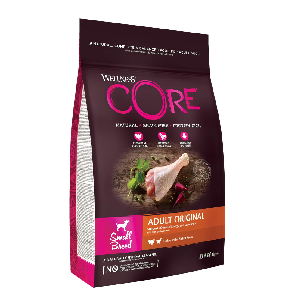 Wellness Core Small Breed Original, 5Kg, Chicken & Turkey, Dry Dog Food For Small Breed Dogs, All-Natural, Grain-Free, High Meat Content,