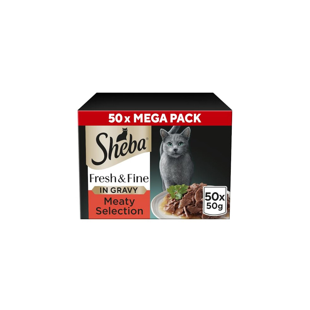 New Sheba Fresh & Fine Cat Pouches Meaty Pieces In Gravy 50X50g