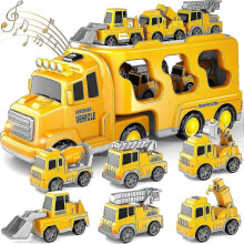 (Yellow) 7 In 1 Truck Friction Power Toy Car, Fire Truck Toys Construction Truck Toys Police Trucks Toys For Toddlers, Birthday Gifts For Kids