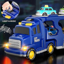 (Blue) 7 In 1 Truck Friction Power Toy Car, Fire Truck Toys Construction Truck Toys Police Trucks Toys For Toddlers, Birthday Gifts For Kids
