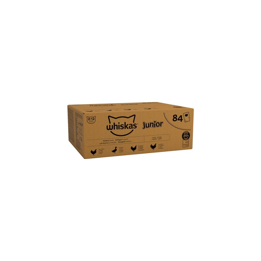Whiskas Junior Poultry Selection In Jelly 84 Pouches, Wet Kitten And Cat Food, Selection Of Chicken, Duck, Poultry And Turkey, Megapack (84 X 85 G)