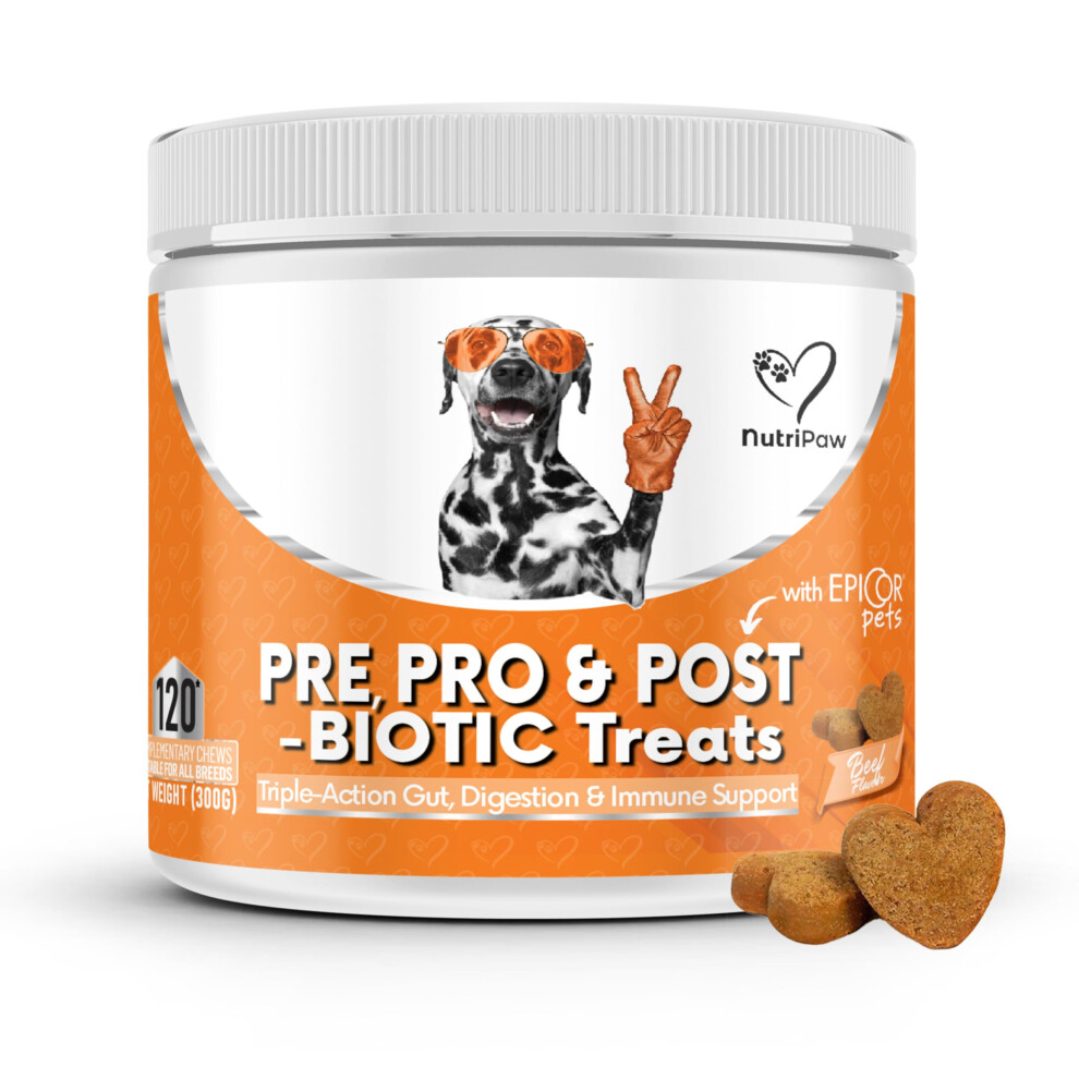 New Nutripaw Pre, Pro & Postbiotic Digestive Treats For Dogs - Gut Health, Sensitive Tums, Anal Glands, Scooting, Loose Stools, Smelly, Itchy Ears, Great