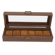 Watch Box with Real Glass Lid, Watch Case Organizer Wood Grain PU Leather with Removable Imitation Suede Watch Pillows, Lockable Vintage Style Portabl