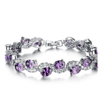 Tennis Bracelet with Round Cut CZ, White Gold Plated Elegant Zircon Design for Women, Stylish and Durable Simulated Amethyst Jewelry, Infinity Design