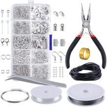 Collection de fils de perles et d'apprĂŞts pour bijoux, fournitures pour la fabrication de bijoux avec fermoirs mousquetons et anneaux ouverts pour