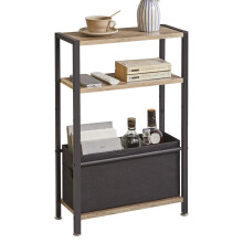 Aibiju Narrow Side Table with Storage Shelf, 3-Tier Slim End Table with Fabric Basket, Modern Sofa Table Thin Side Table for Living Room, Bedroom