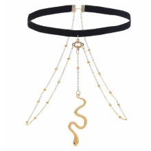 Collier d'été pour femme, accessoire de plage avec pendentif serpent doré et chaîne de cuisse en alliage à longueur ajustable, chaîne de jambe