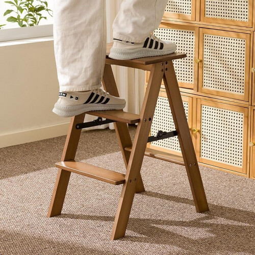 Foldable Bamboo Staircase Stool  Portable MultiFunction Ladder Chair For Kitchen Study Bedroom SpaceSaving Footstool 2