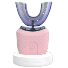 (Pink) Adult U-Shaped Automatic Electric Toothbrush Waterproof Gentle Soft Silicone Bristles for Women Men