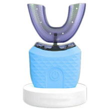(Blue) Adult U-Shaped Automatic Electric Toothbrush Waterproof Gentle Soft Silicone Bristles for Women Men