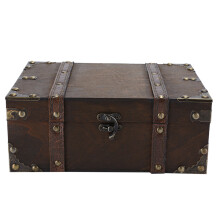 Hinged Lid Wooden Box with Lid, Keepsakes Box Storage Box with Lock for Valuables, Vintage Treasure Chest Decorative Lock Box, Retro Style with Antiqu