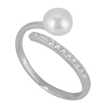 Justerbar ring för kvinnor, öppen bandring med fuskpärlor och zirkoner, bekväm passform elegant design smycken, hypoallergen