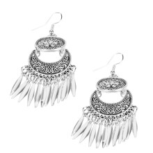 Pendientes colgantes de materiales antialérgicos para mujer, pendientes tradicionales de plata vintage con borlas, aleación hipoalergénica e