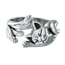Anillo de joyería de moda para mujer, anillo ajustable con diseño retro de animal con lindo dije de gato y plata electrochapada, delicados anillos