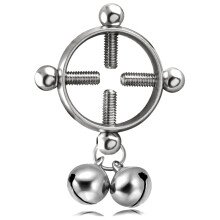 Surgical Steel Non-Pierced Nipple Shields, Body Clamps with Bell Pendant Fake Nipple Piercings, Adjustable Stainless Steel Pressure Clips for Sensitiv