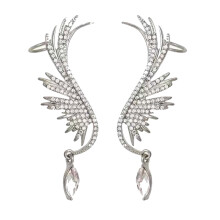 Bling CZ Wings Ear Climber, Σκουλαρίκια Feather Ear Crawler με Ασημένια Λάμψη και Λαμπερές Πινελιές,