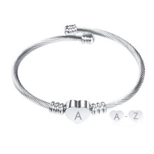 Heart Initials Bracelet for Women, Stainless Steel Engraved Charm Bracelet with Heart Shaped Letter A Pendant, Personalized Jewelry Gift for Birthday