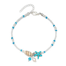 Adjustable Chain Anklet for Women, Boho Foot Jewelry with Starfish Charm and Beaded Detail, Handmade Sea Theme Leg Bracelet, Vintage Fashion Accessory